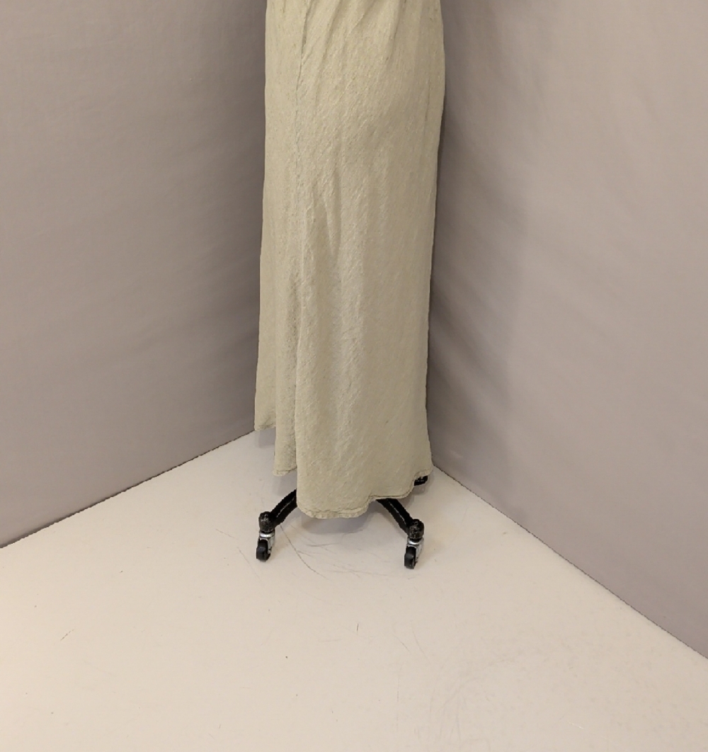 Flax 100% Linen 38" Long Skirt Bias Cut Sage Green Neutral Natural Fiber - Picture 3 of 9